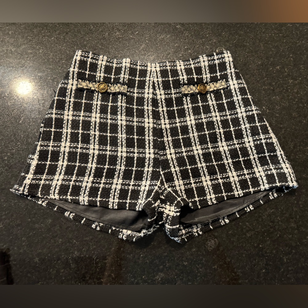 Black and White Tweed Plaid Shorts